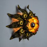 Sun wall lamp by ferro arte, metal and gold leaf, Spain, 1960