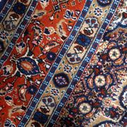 Tapis médaillon en laine fait main des années 1940, ivoire et marine, 212 × 312 cm