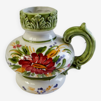 Vintage ceramic slip vase V Bassano pitcher decorated with porcelain flowers