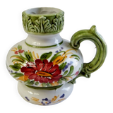 Vintage ceramic slip vase V Bassano pitcher decorated with porcelain flowers
