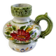 Vintage ceramic slip vase V Bassano pitcher decorated with porcelain flowers