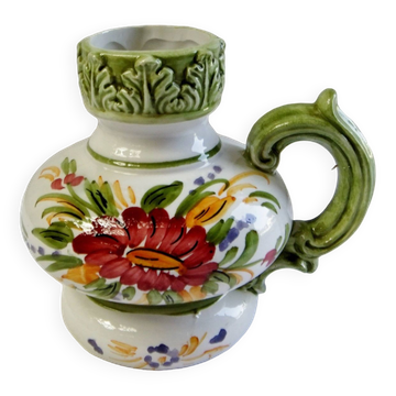 Vase barbotine vintage  céramique V Bassano pichet décor de fleurs porcelaine