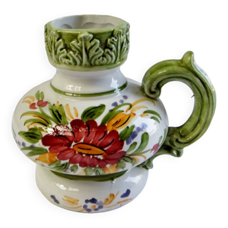 Vintage ceramic slip vase V Bassano pitcher decorated with porcelain flowers