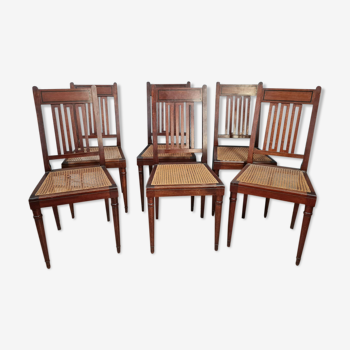 Série de 6 chaises style Louis XVI en acajou et filet d'ébène vers 1900