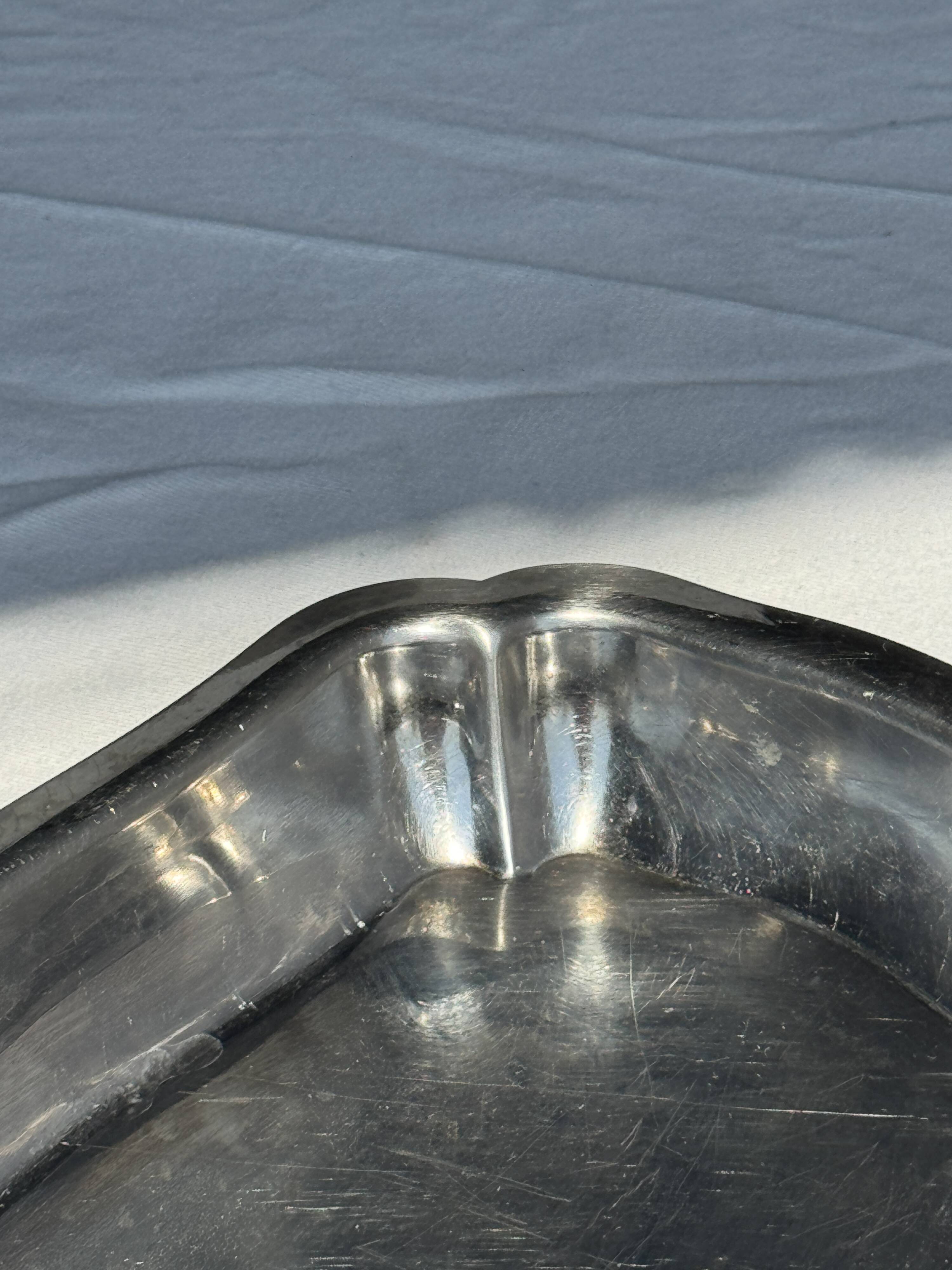 Silver metal serving dish oval rectangular high edges 30.5 x 21