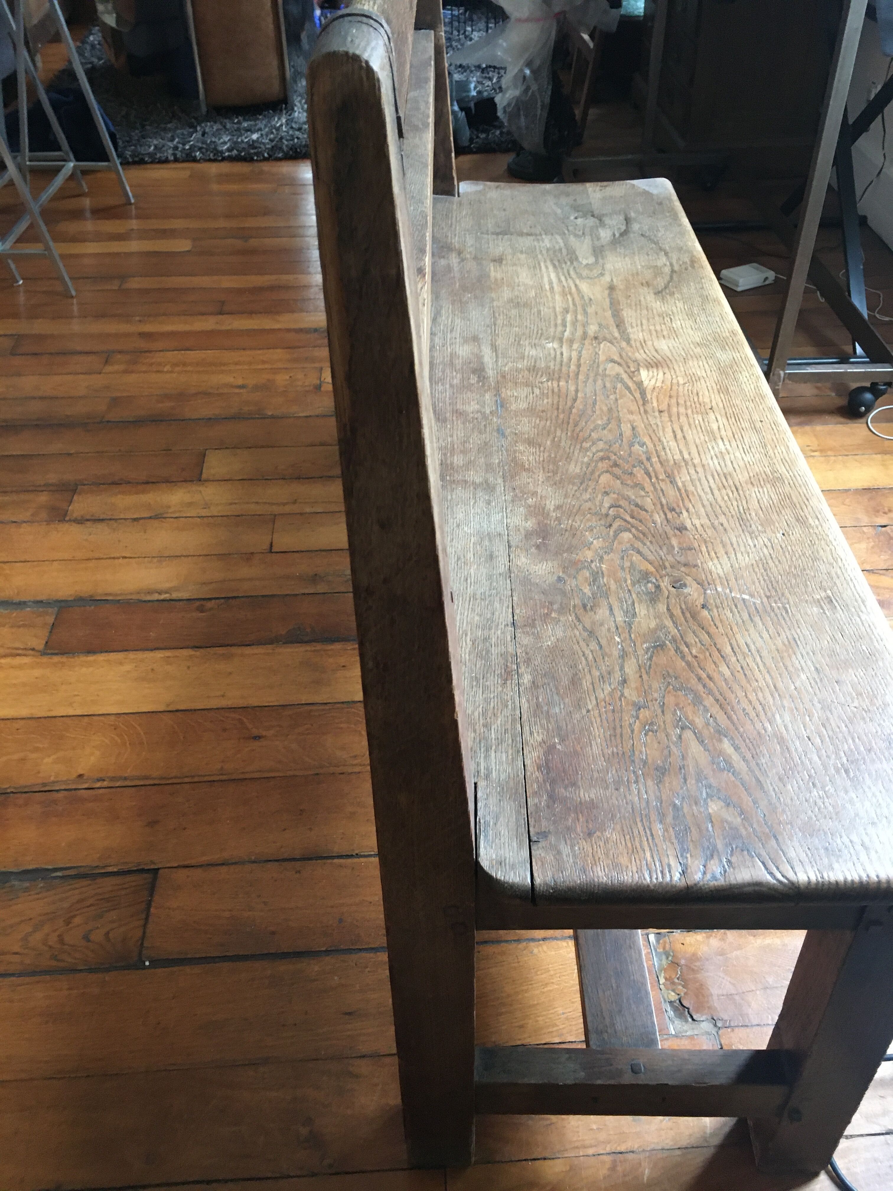 Old solid wood back bench