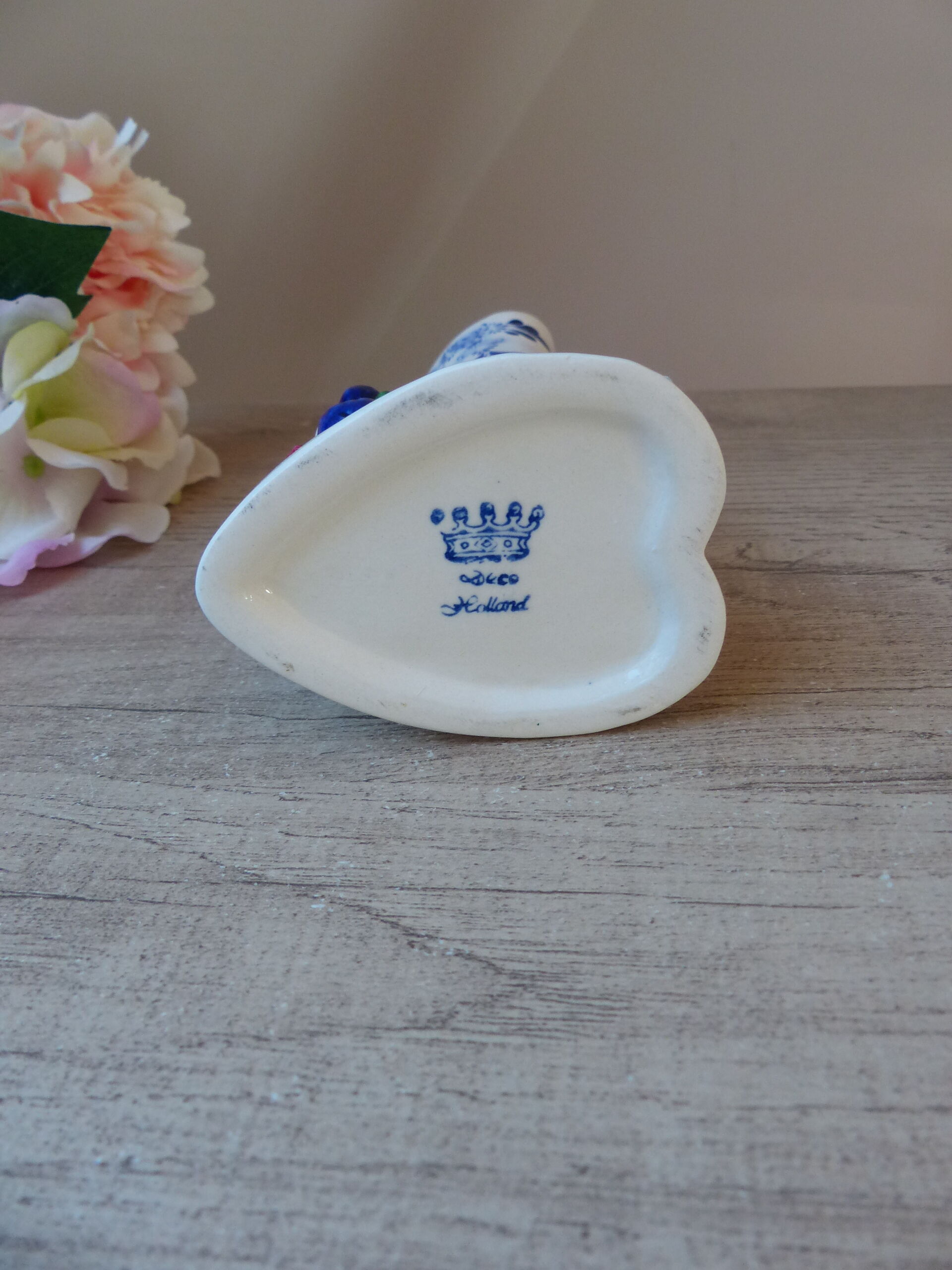 Vintage Small Porcelain Vase Delf Blue and White Heart Shape