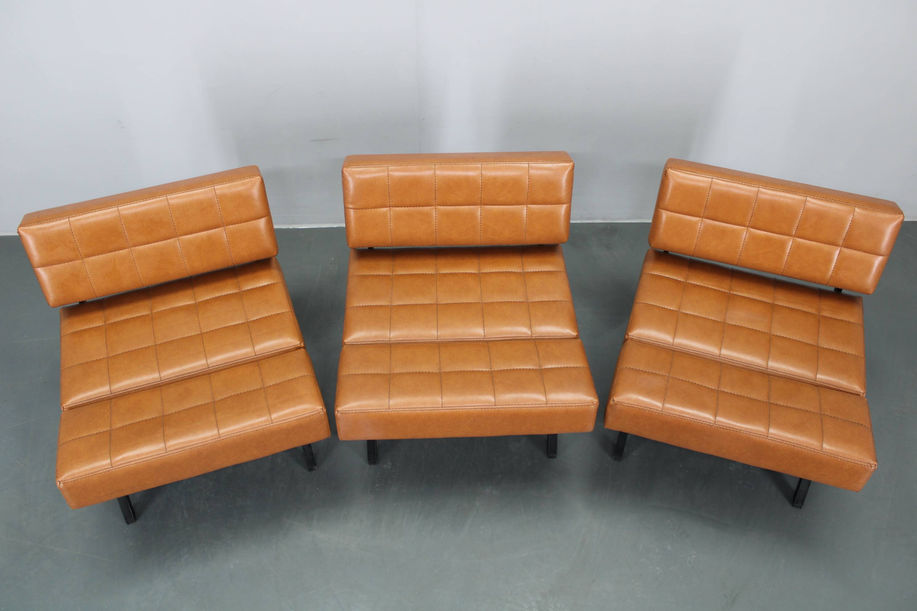 1970s Brevetti IPE Set Of Three RARE Convertible Lounge Chairs, Italy