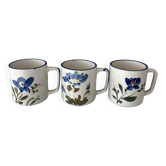Set of 3 Hand-Painted Floral Stoneware Mugs – Cottagecore / Country Style C