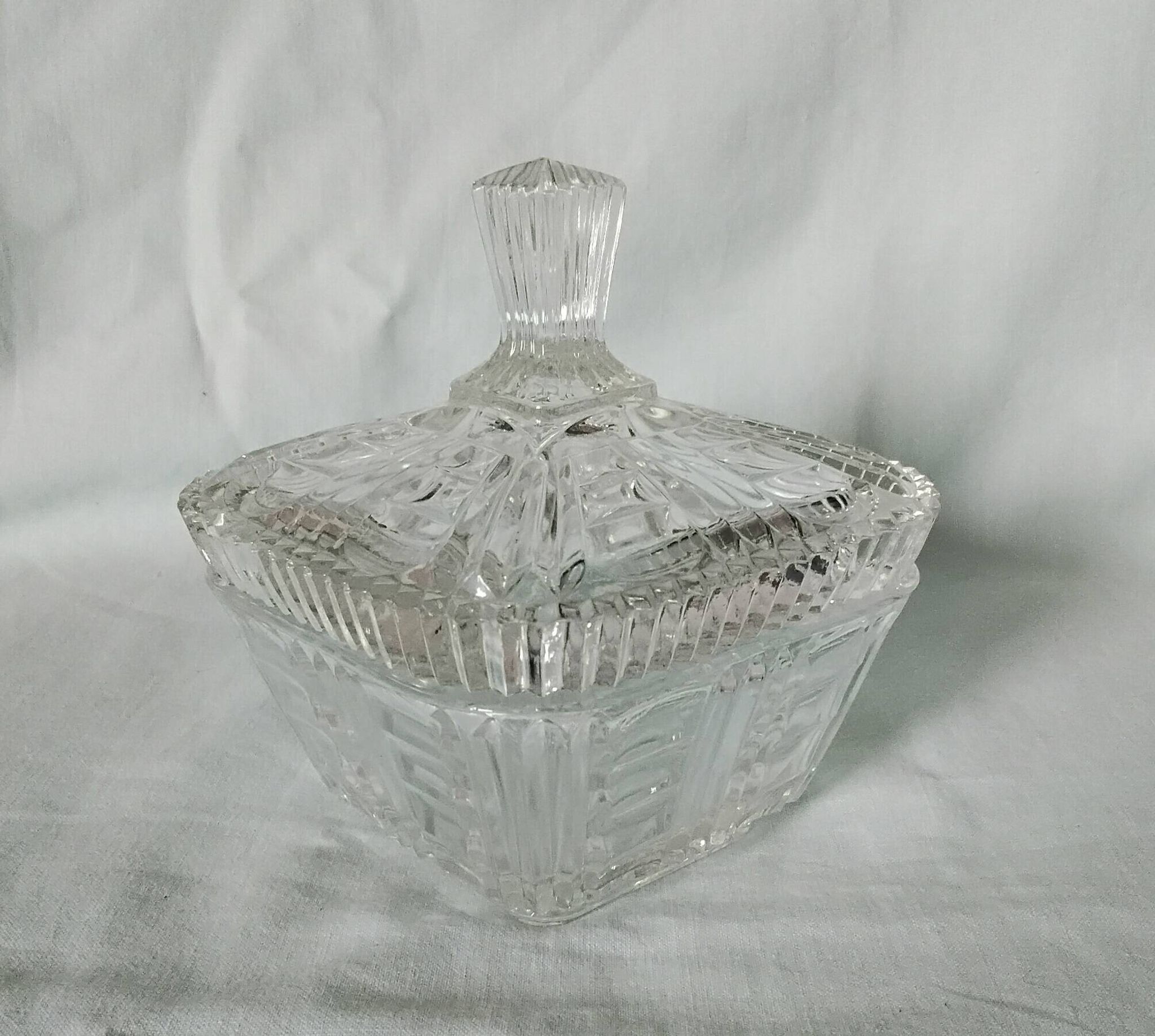 Cut glass sugar bowl