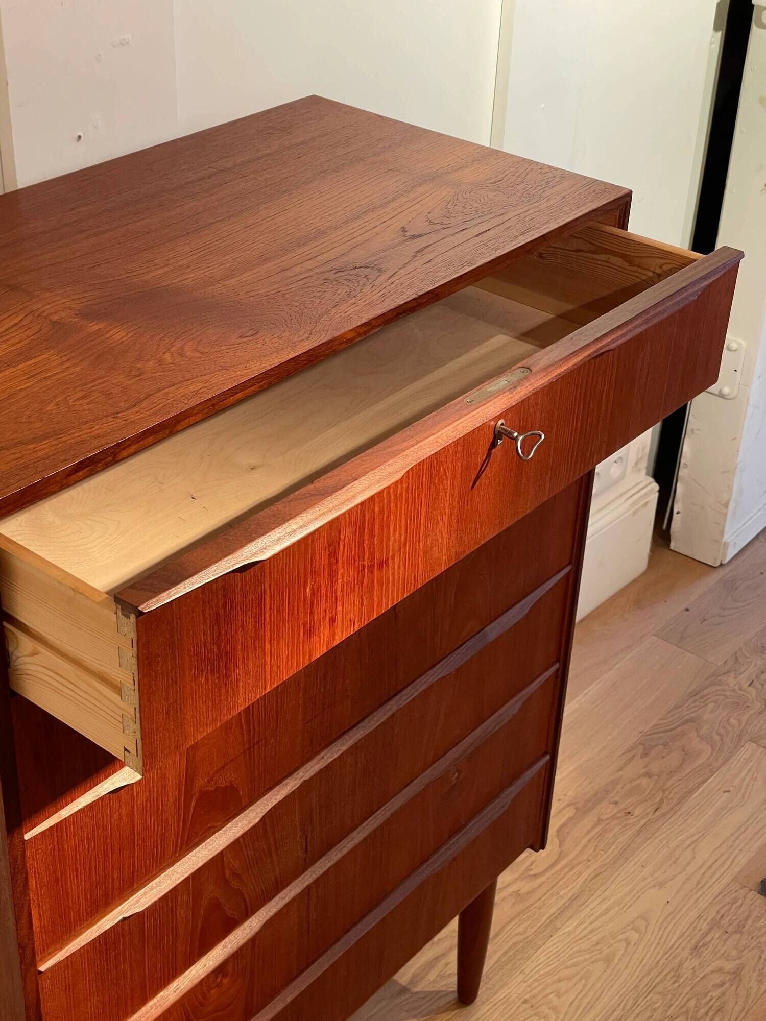 Vintage Scandinavian high chest of drawers in teak "Rigmor"