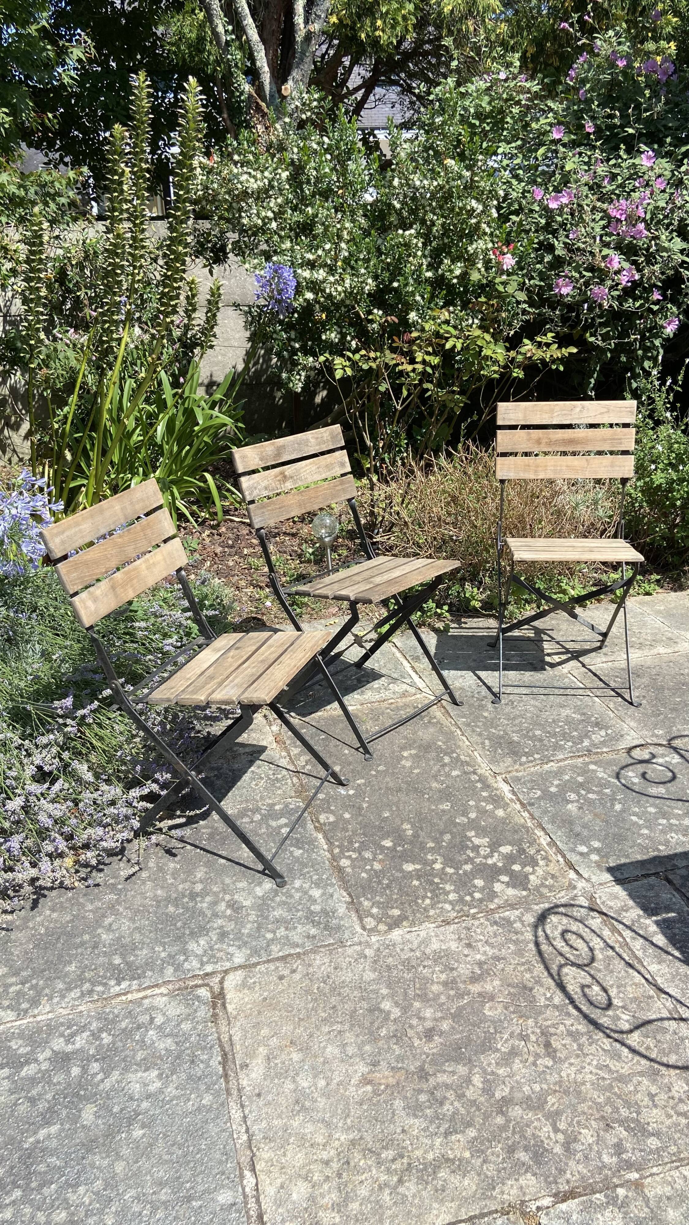 Chaise de jardin pliante bois et fer forgé