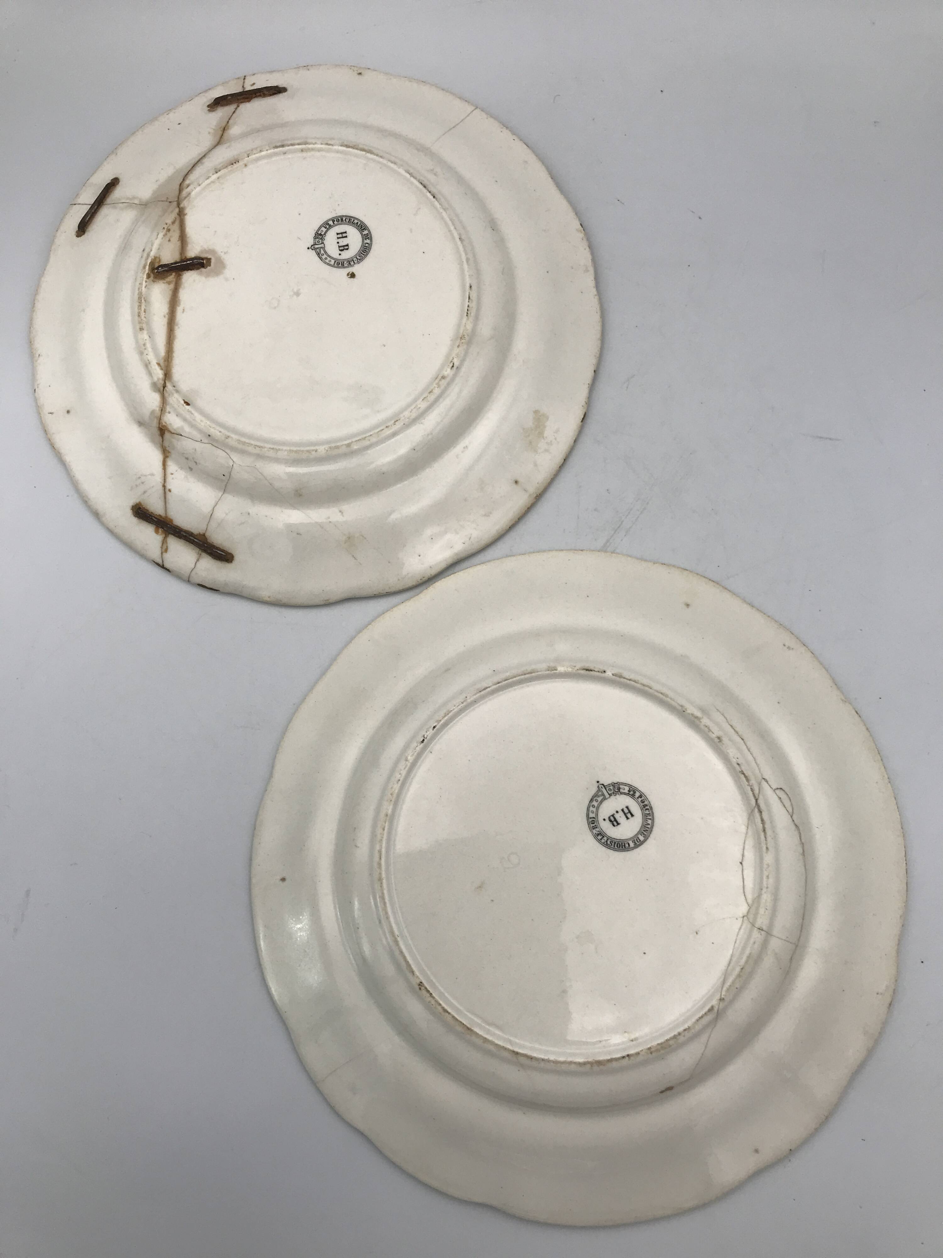 Set of 6 antique choisy-le-roi earthenware plates with grisaille decoration