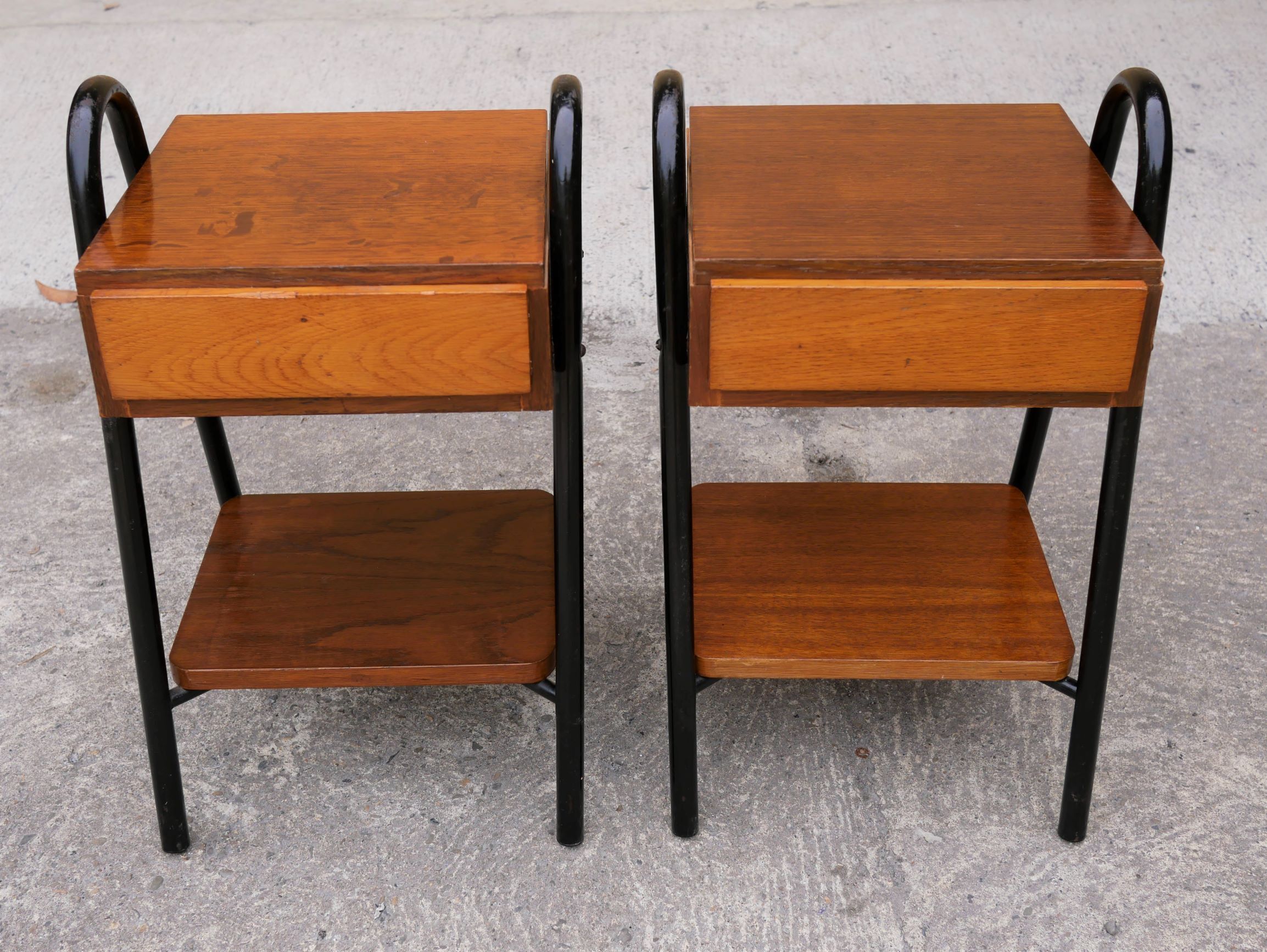 Pair of vintage bedside tables modernists wood and metal