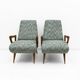 Pair of Italian Mid-Century Modern Armchairs with Sculptural Wooden Arms