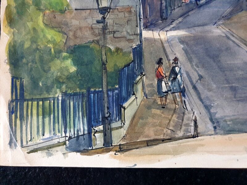 André Duculty (1912-1990) Watercolor on paper "Square du Sacré Coeur in Montmartre, Paris" Signed