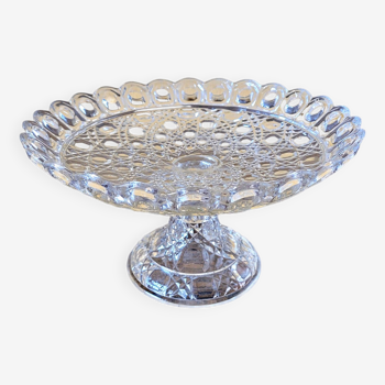 Molded glass compote bowl, geometric decoration