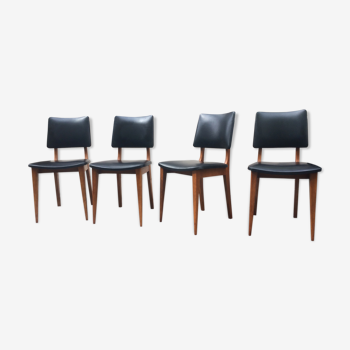 All 4 Scandinavian chairs, teak and skai, 1960