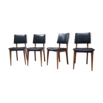 All 4 Scandinavian chairs, teak and skai, 1960