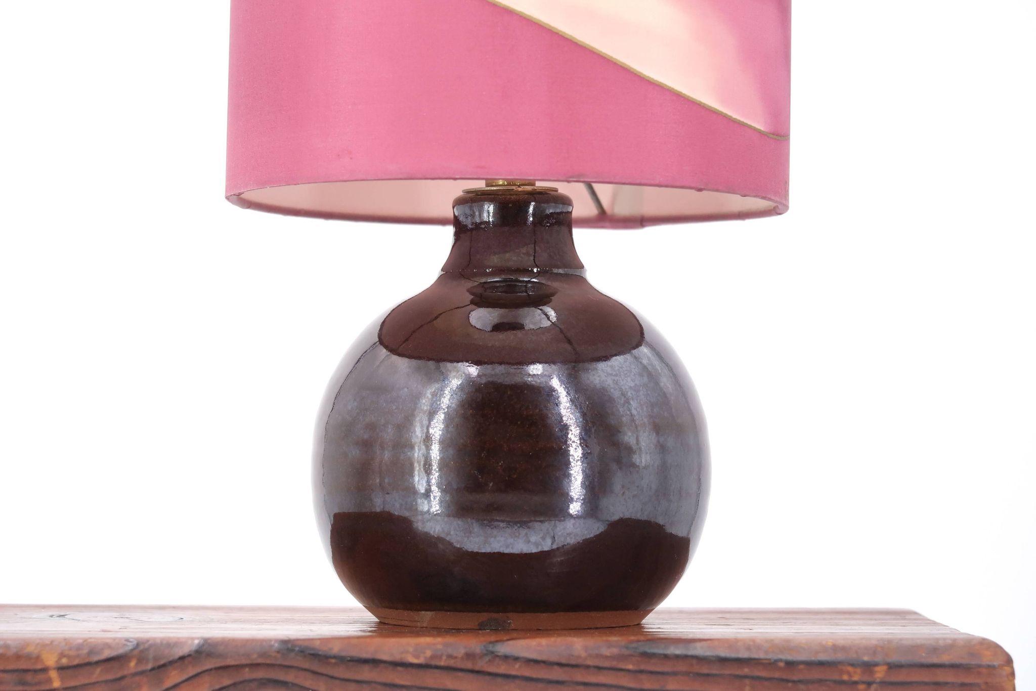 Purple ceramic lamp, painted silk shade, 1970s.