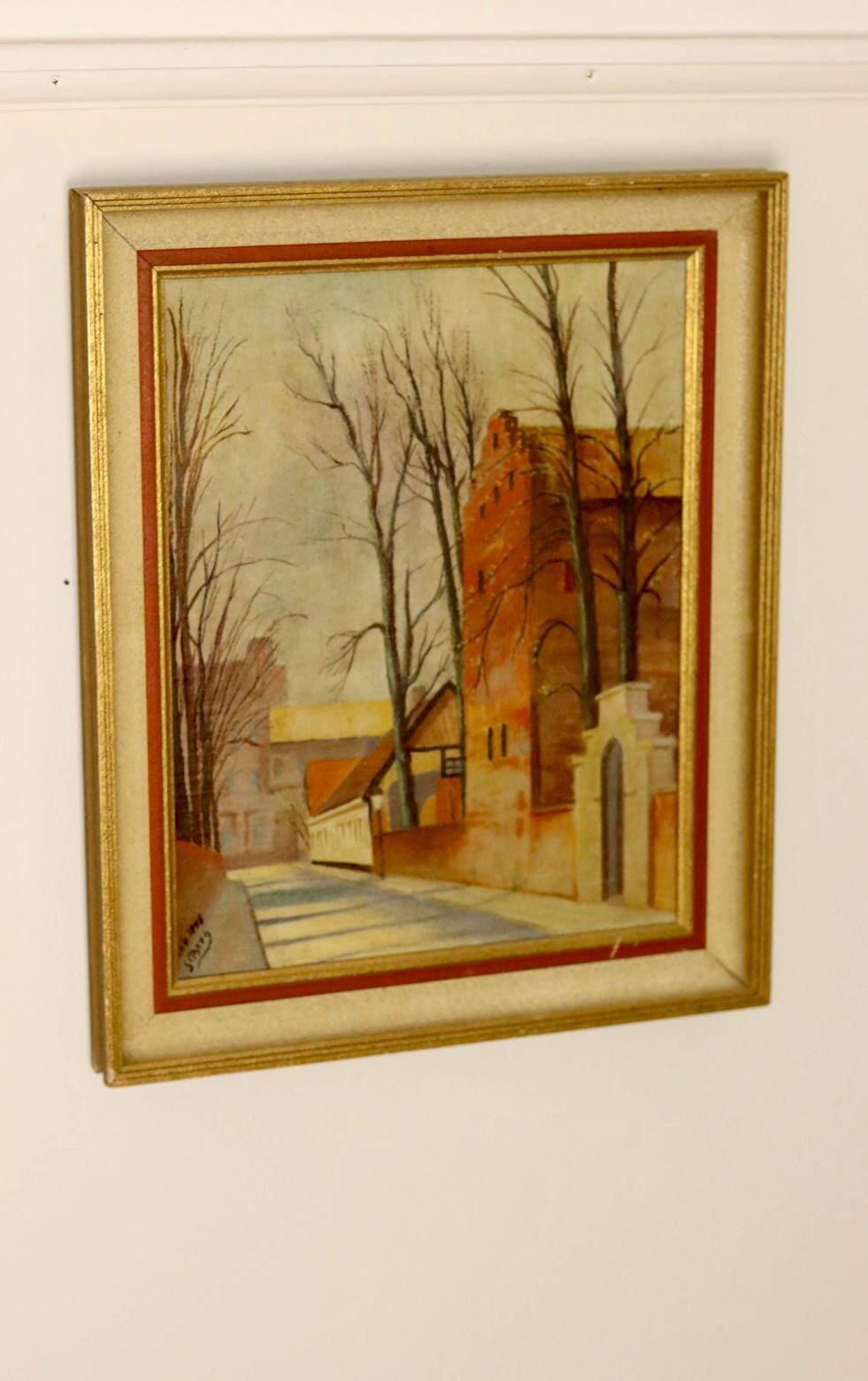 Oil painting on Swedish canvas from the mid-1940s "Street" by Sven Bertil Berg – Vintage and framed.