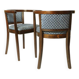 Chaises art déco paire de chaises cabinet bois tissus géométriques bleu marine 1940 oryginal rénové w