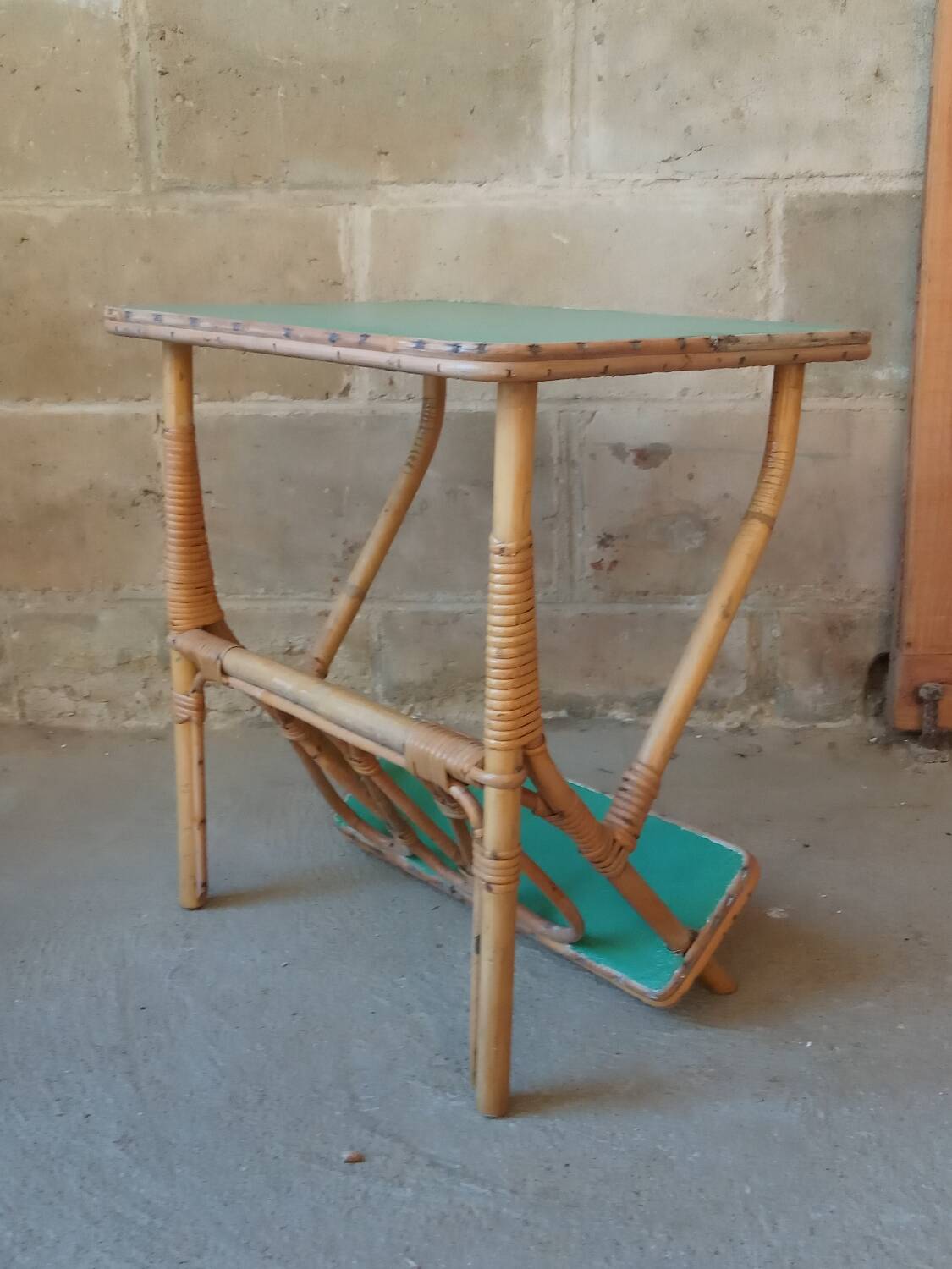 Rattan side table, magazine rack