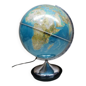 Beau Globe terrestre vintage lumineux , veilleuse lampe pied chromé 70's
