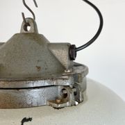 Industrial Grey Enamel Factory Cage Pendant Lamp in Cast Iron from Zaos, 1960s