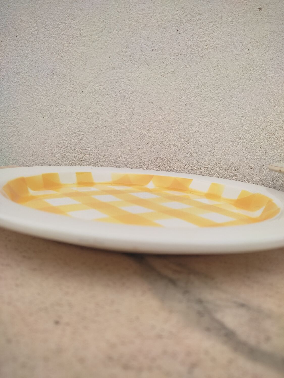 2 Yellow checkered dishes Sarreguemines