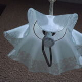 Suspension vintage en verre & plexiglas blanc au cordon extensible
