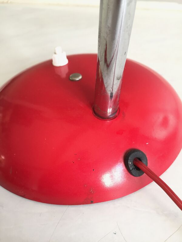Lampe bauhaus métal laqué rouge&flexible chromé/c1950/design vintage