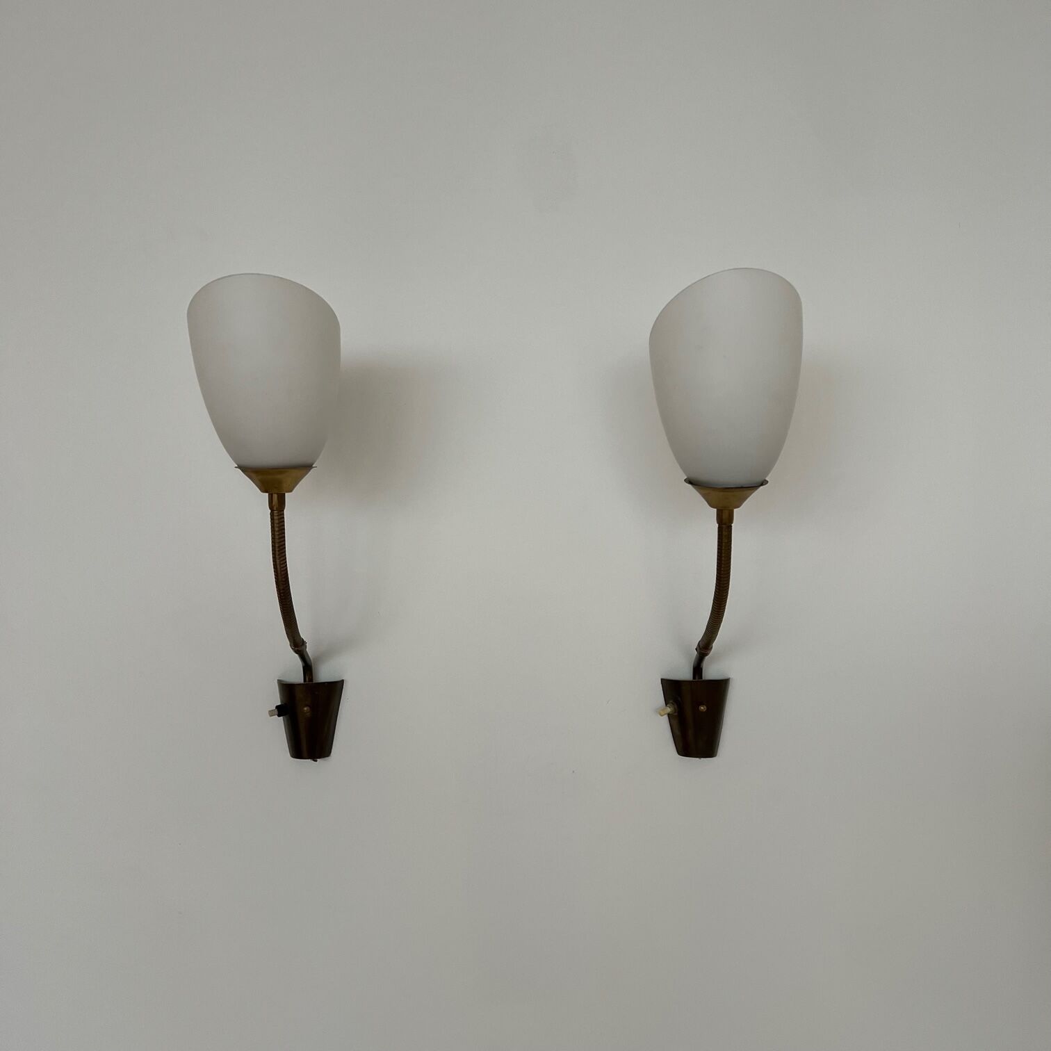 Pair of Brass and Opaline Glass Mid-Century Swedish Wall Lights