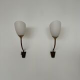 Pair of Brass and Opaline Glass Mid-Century Swedish Wall Lights