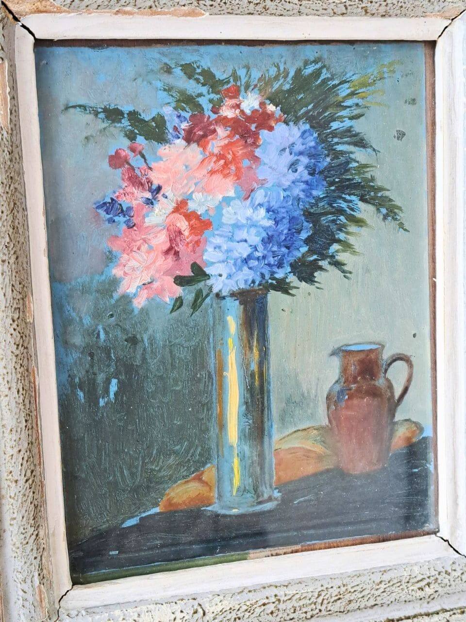 Pair of small antique floral oils by Jean Le Flaouter