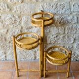 Vintage folding plant holder in bamboo and rattan, circa 1970's