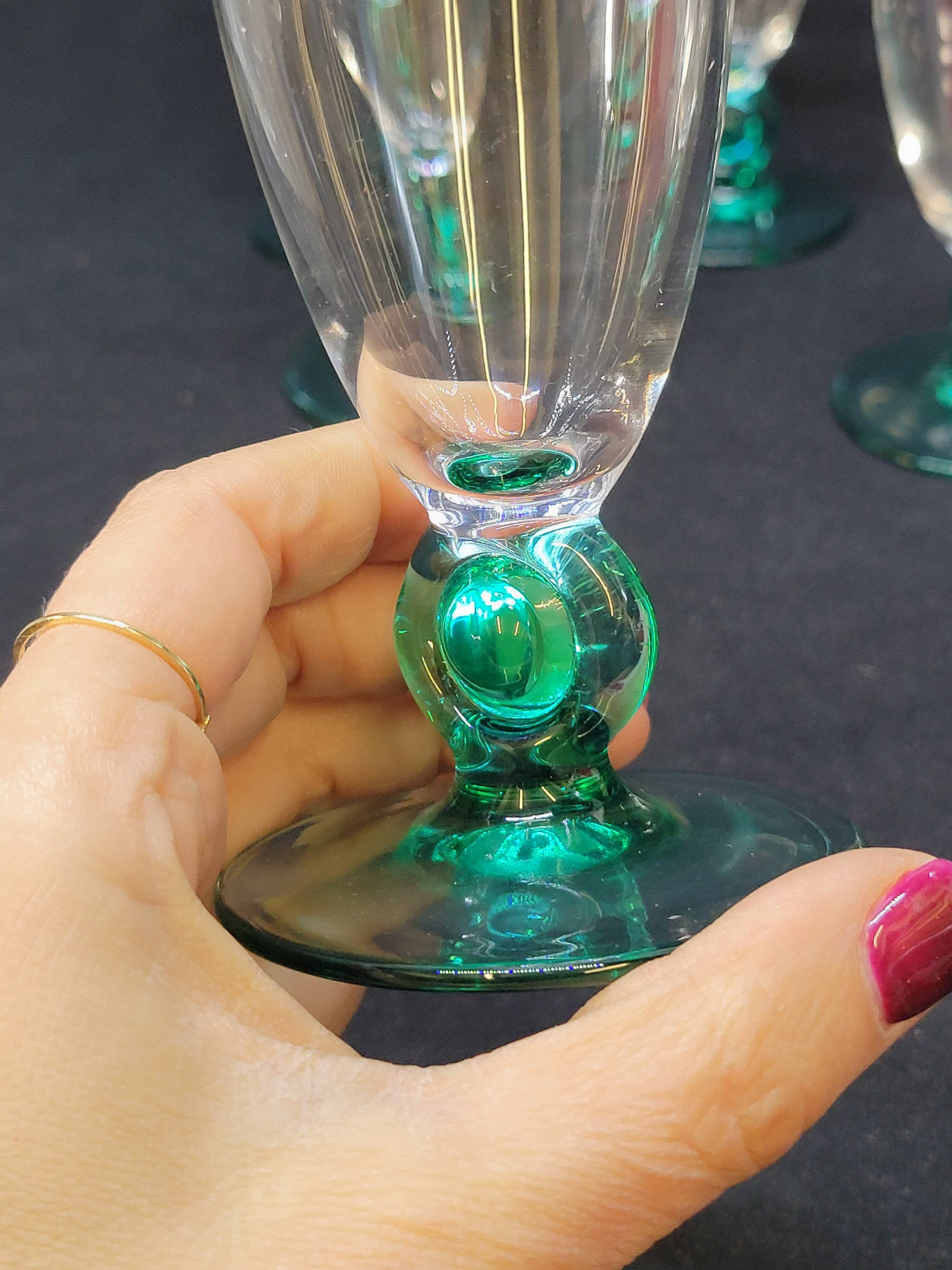 6 Luminarc molière champagne flutes aqua green foot