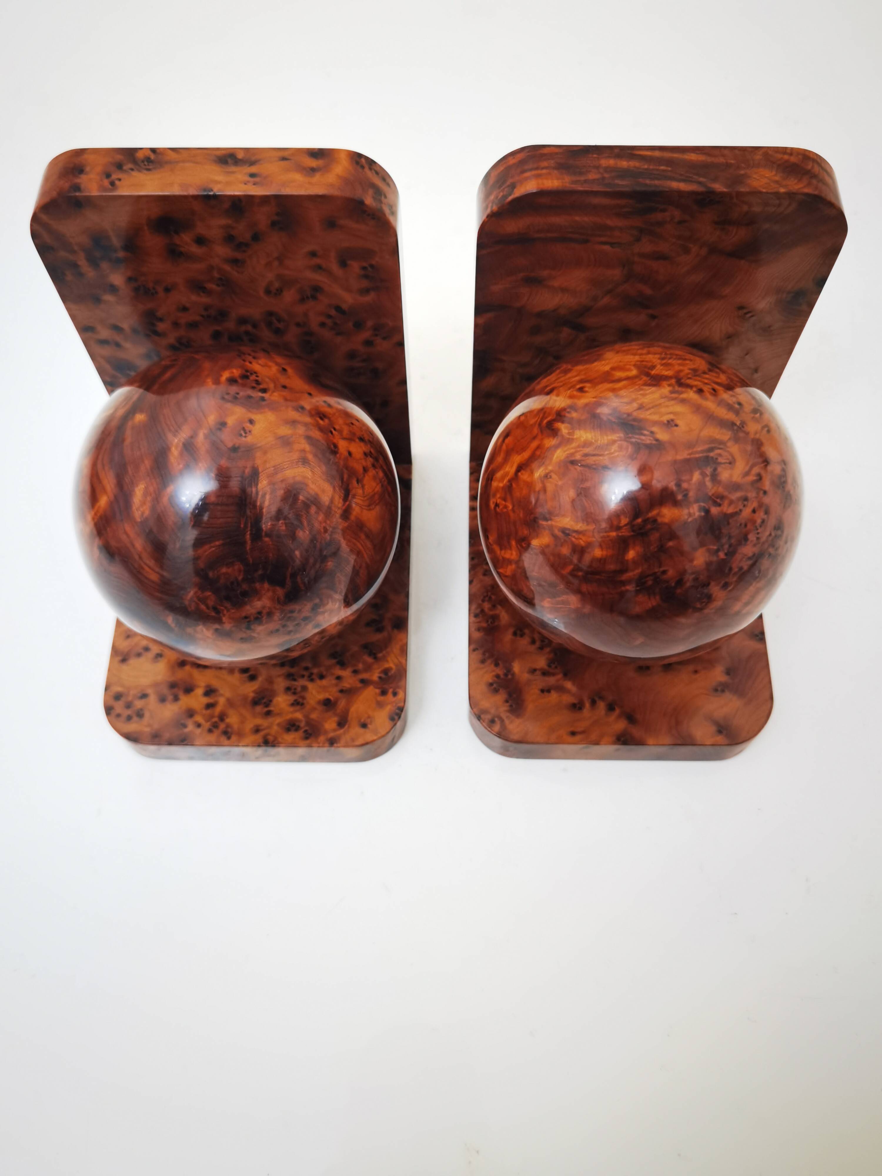 Art Deco Bookends in Solid Polished Burl Wood