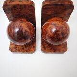 Art Deco Bookends in Solid Polished Burl Wood