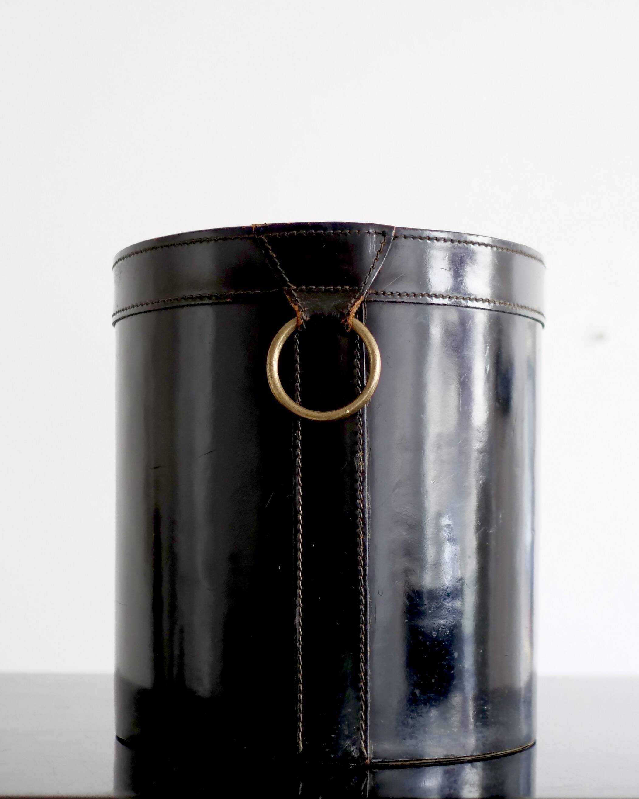Leather wastepaper basket French mid-century