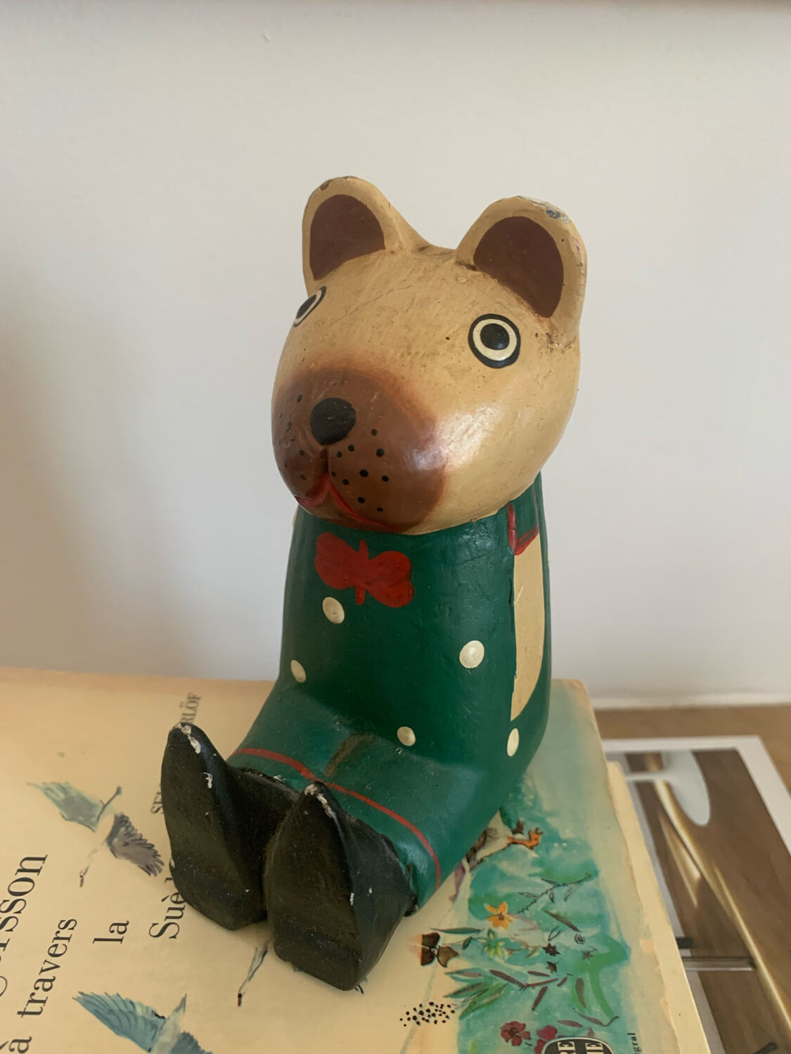 Vintage wooden decorative painted bear from the 60s