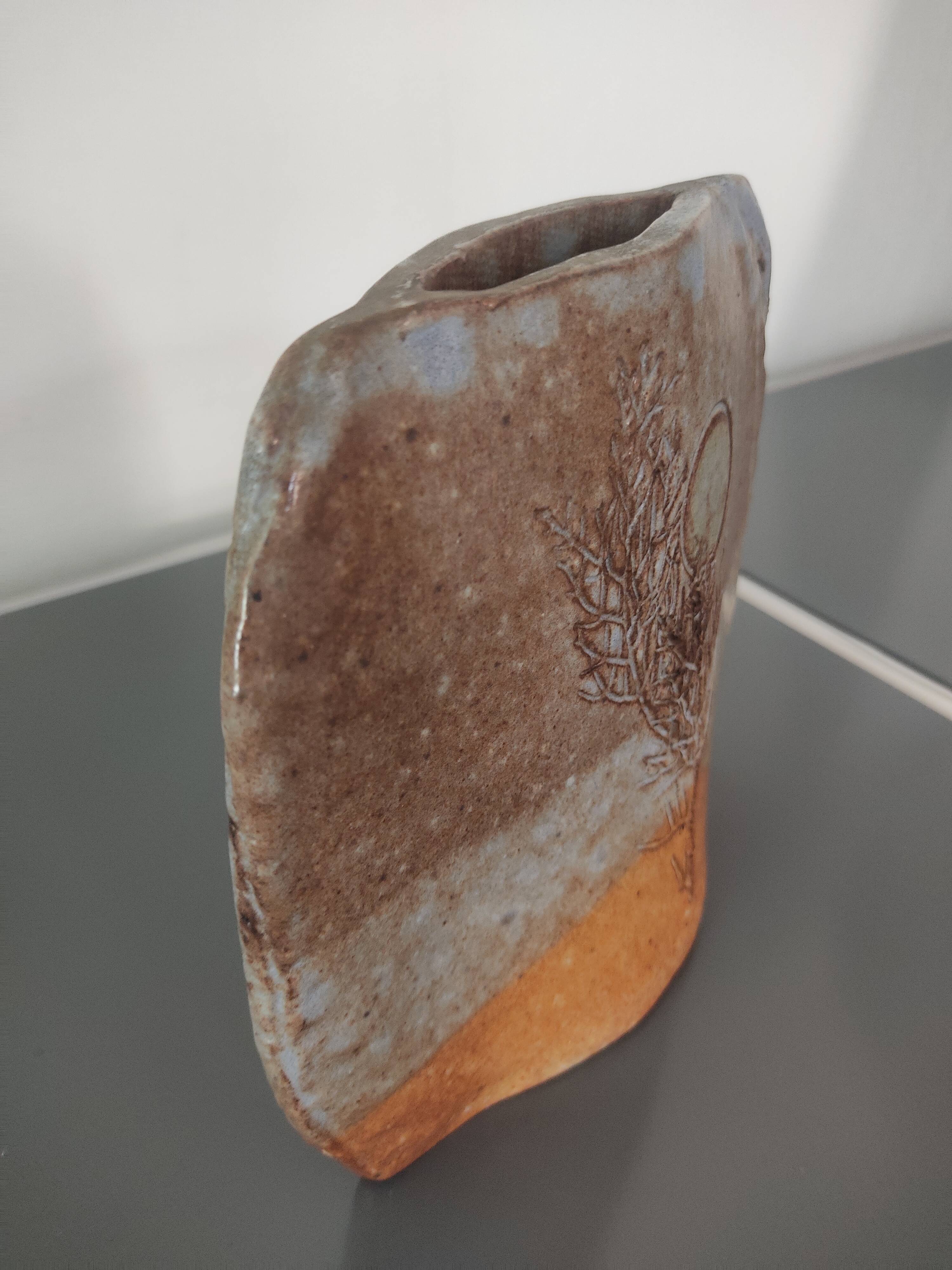 Glazed stoneware vase signed Annette Roux