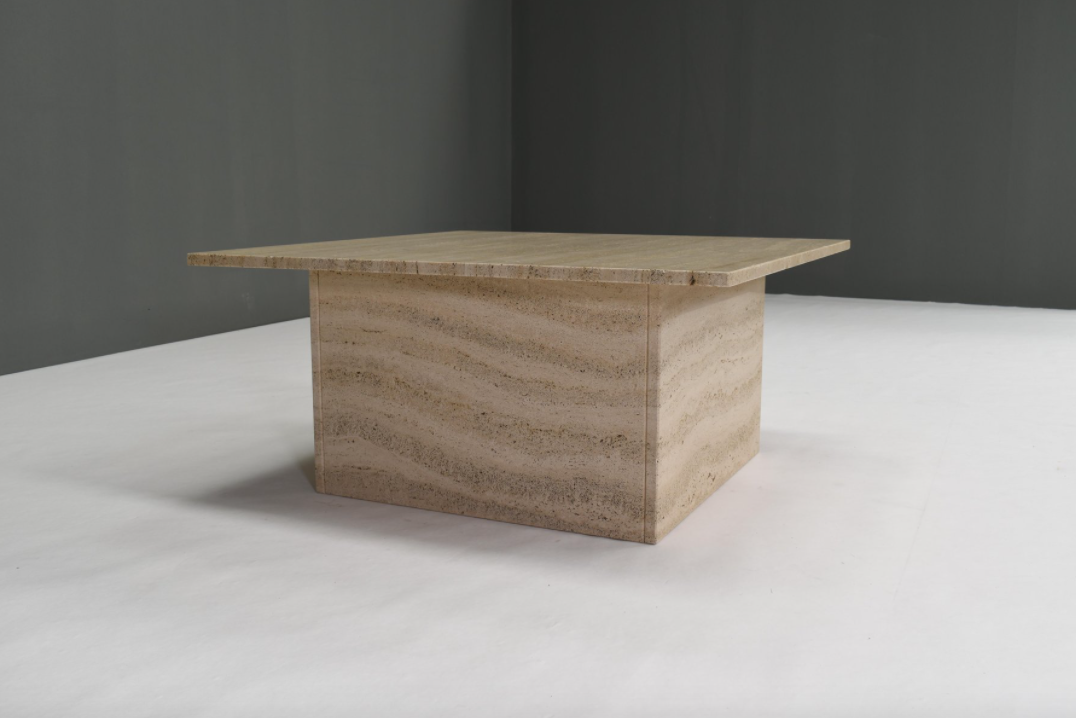 Square travertine coffee table, Italy 1970