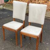 2 Scandinavian chairs in teak and white leather, 1960