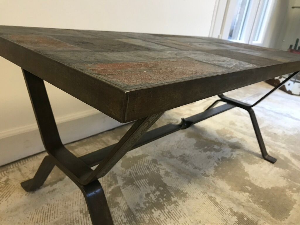 Wrought iron table slate tiles 1960
