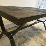 Wrought iron table slate tiles 1960