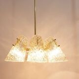 J.T. Kalmar Lustre in Brass, with Textured Glass Shade in Cone Shape, Austria, 1950