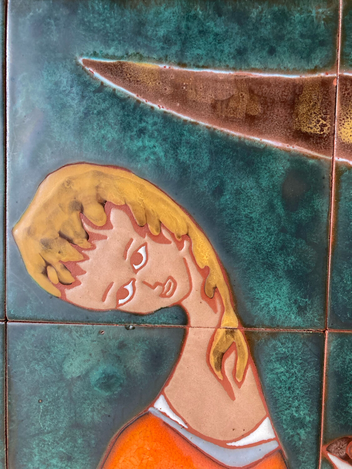 Grand panneau mural céramique années 60