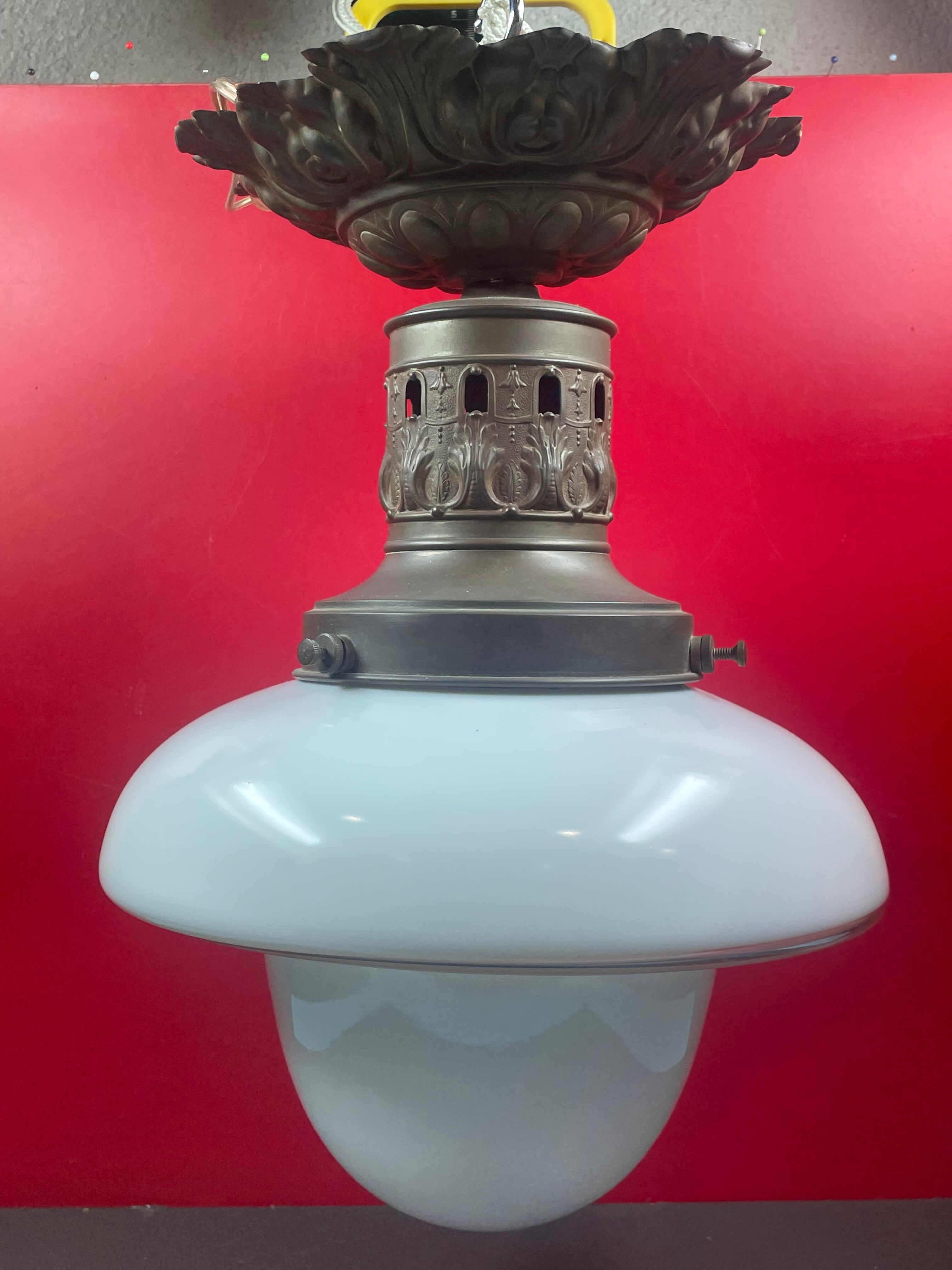 Chandelier Old Art Deco Ceiling Lamp Vintage Lamp Opaline circa 1930