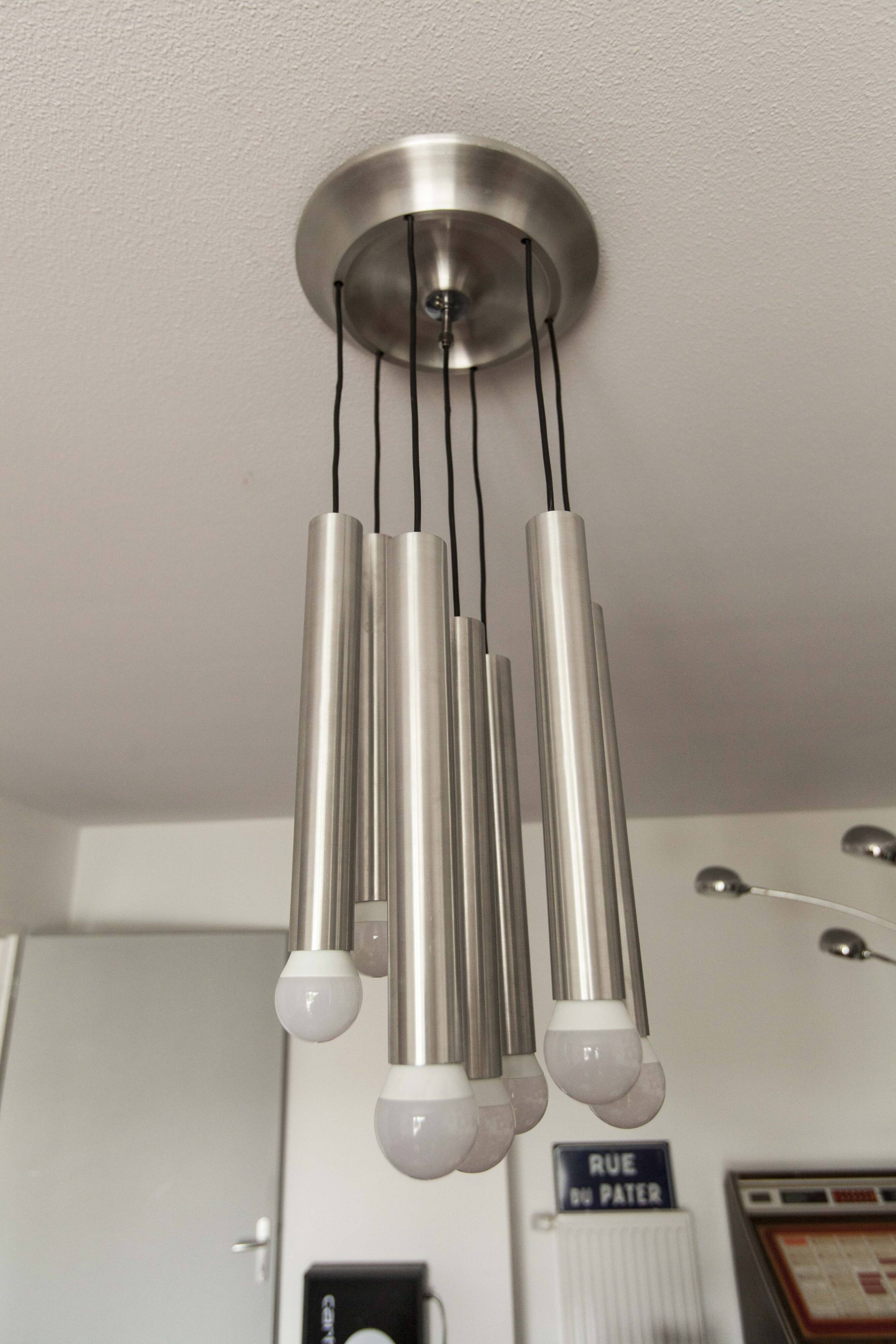 Aluminum waterfall ceiling light by Kaiser Idell / Leuchten, Germany, 1960s